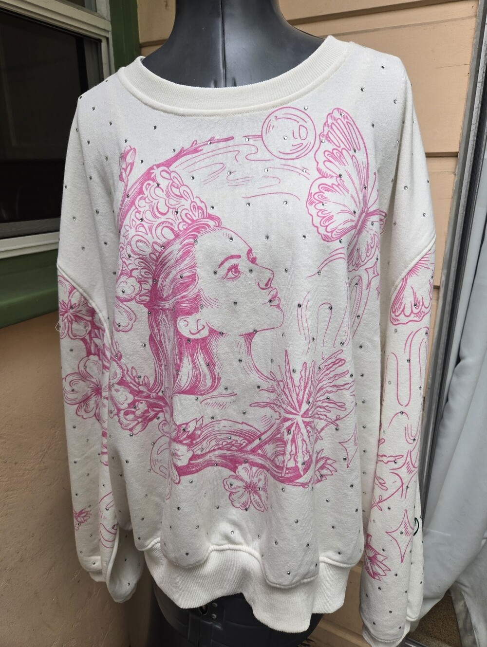 Wicked For Good Pink & Green Crystal Embellished Elba Sweatshirt XL